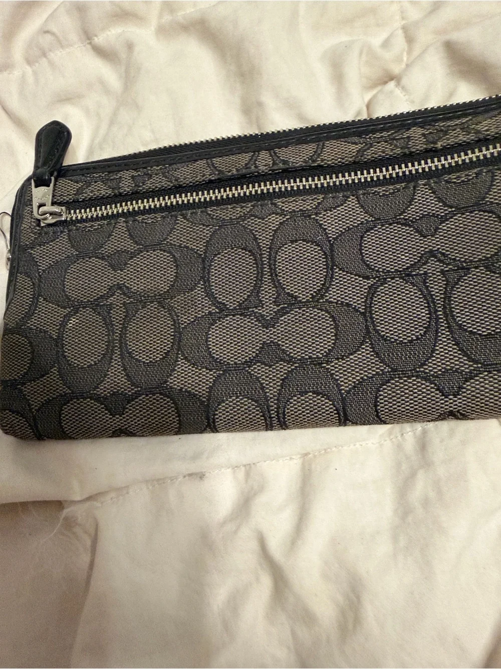 Coach Black and Brown Signature Zip Wallet